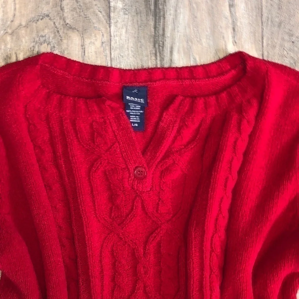 Basic Editions Red Cozy Cable Knit Chunky Oversized Sweater Size Large - Picture 2 of 8